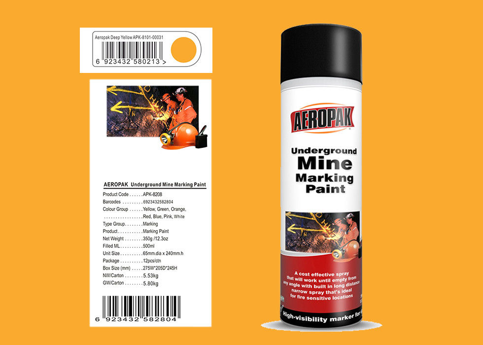 AEROPAK deep yellow color Underground Mine Marking Spray Paint 500ml with SGS for rock