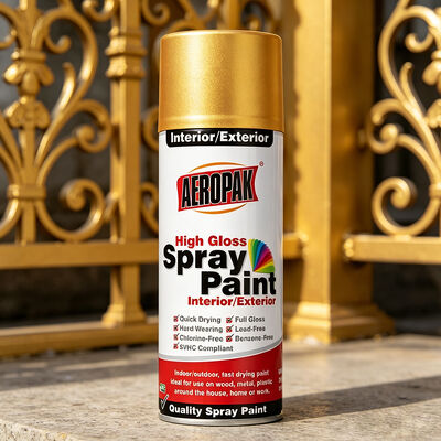 Aeropak 400 ml Acryl-Hochglanz-Metallic für den Großhandel mit kundenspezifischer Farbe, OEM-Gold-Sprühfarbe, flüssige Beschichtung, Automobil, Zuhause